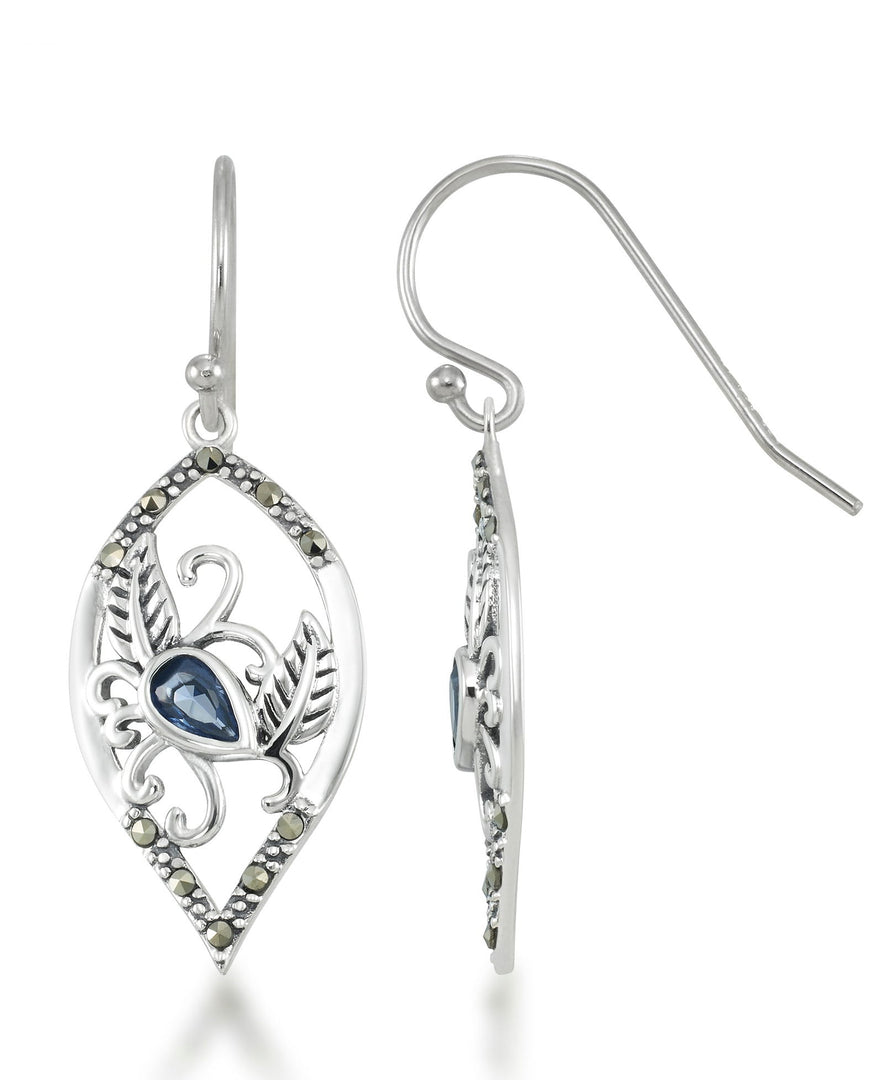 Sterling Silver_Tori Hill® Genuine Marcasite and Simulated Sapphire Nature Dangle Earrings_I_Heart_1