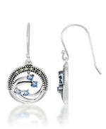 Load image into Gallery viewer, Sterling Silver_Tori Hill® Genuine Marcasite and Simulated Sapphire Shooting Stars Dangle Earrings_I_Heart_1