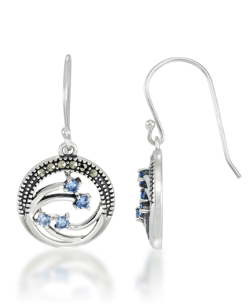 Sterling Silver_Tori Hill® Genuine Marcasite and Simulated Sapphire Shooting Stars Dangle Earrings_I_Heart_1