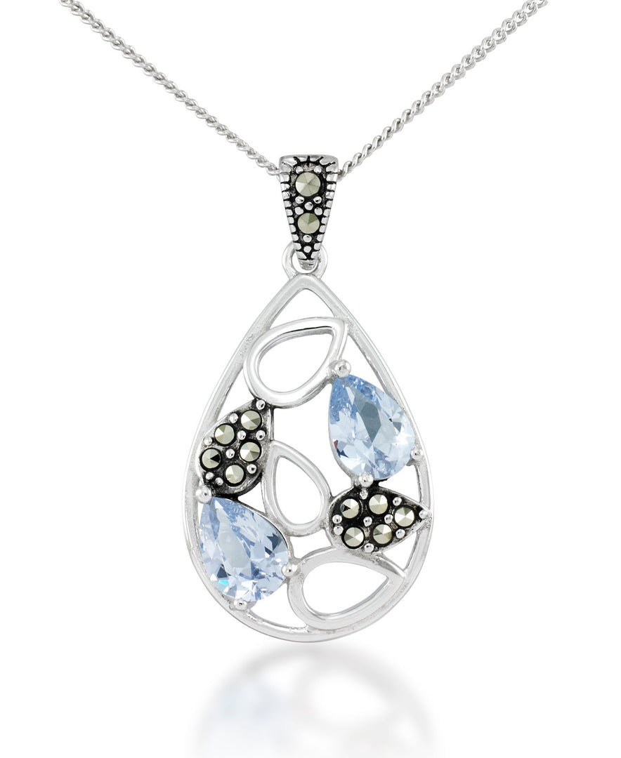 Sterling Silver_Tori Hill® Genuine Marcasite and Simulated Sapphire Teardrop Pendant 18"_I_Heart_1