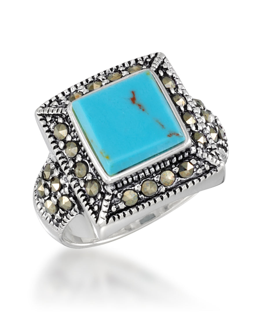 Sterling Silver_Tori Hill® Genuine Marcasite and Simulated Turquoise Emerald Shape Halo Ring_I_Heart_1