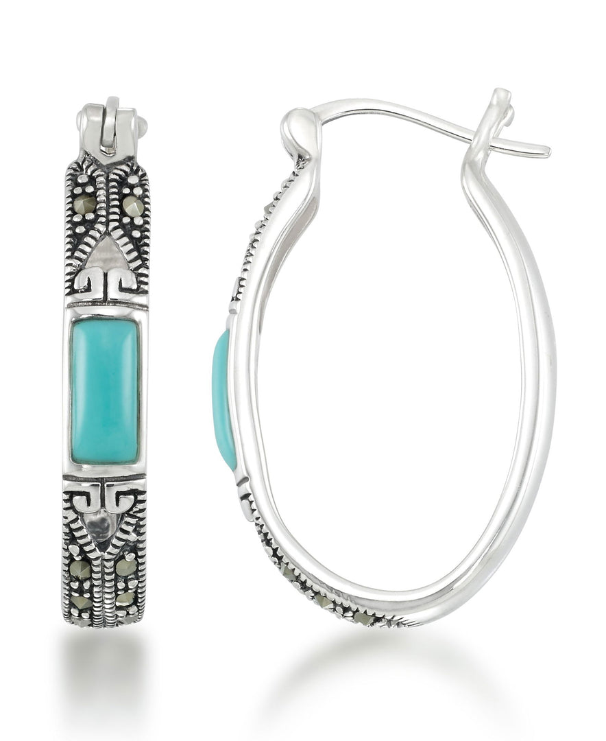Sterling Silver_Tori Hill® Genuine Marcasite and Simulated Turquoise Oval Hoop Earrings_I_Heart_1