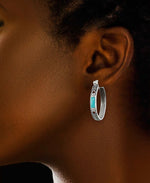 Load image into Gallery viewer, Sterling Silver_Tori Hill® Genuine Marcasite and Simulated Turquoise Oval Hoop Earrings_I_Heart_1