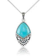 Load image into Gallery viewer, Sterling Silver_Tori Hill® Genuine Marcasite and Simulated Turquoise Southwest Style Pendant 18"_I_Heart_1