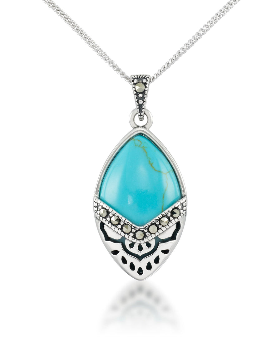 Sterling Silver_Tori Hill® Genuine Marcasite and Simulated Turquoise Southwest Style Pendant 18"_I_Heart_1