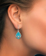 Load image into Gallery viewer, Sterling Silver_Tori Hill® Genuine Marcasite and Simulated Turquoise Teardrop Dangle Earrings_I_Heart_1