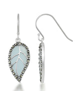 Load image into Gallery viewer, Sterling Silver_Tori Hill® Genuine Marcasite and Simulated Blue Apatite Leaf Motif Dangle Earrings_I_Heart_1
