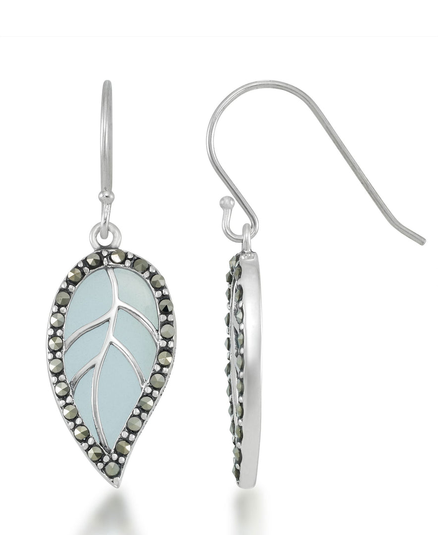 Sterling Silver_Tori Hill® Genuine Marcasite and Simulated Blue Apatite Leaf Motif Dangle Earrings_I_Heart_1
