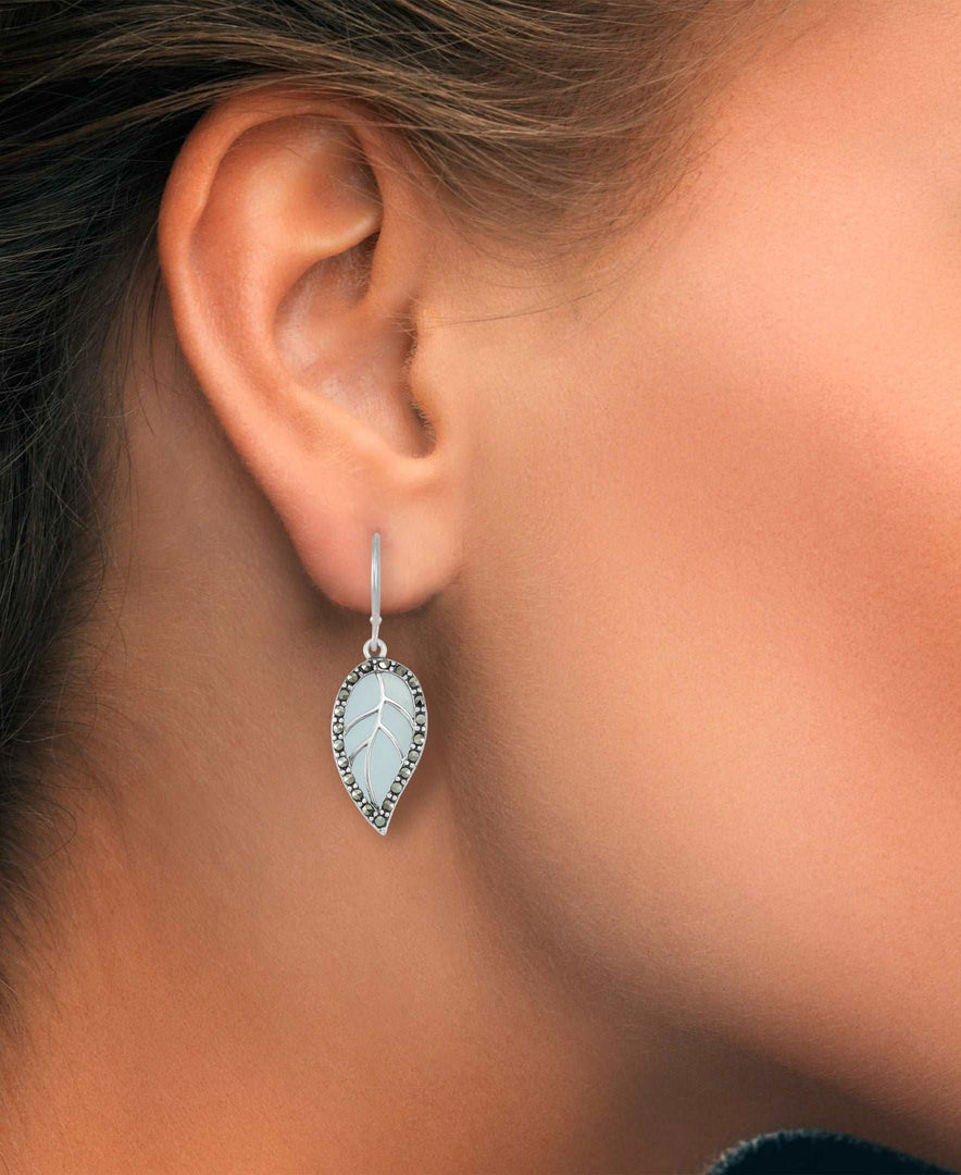 Sterling Silver_Tori Hill® Genuine Marcasite and Simulated Blue Apatite Leaf Motif Dangle Earrings_I_Heart_1