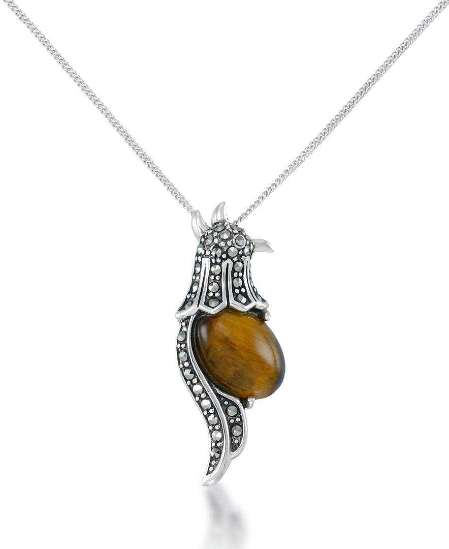 Sterling Silver_Tori Hill® Genuine Marcasite and Tiger's Eye Nesting Bird Pendant_I_Heart_1