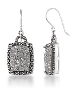 Load image into Gallery viewer, Sterling Silver_Tori Hill® Genuine Marcasite and grey Drusy Cushion Shaped Dangle Earrings_I_Heart_1