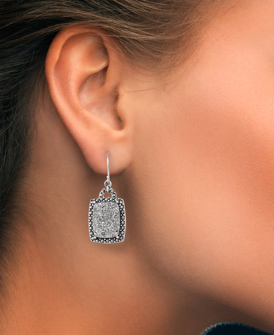 Sterling Silver_Tori Hill® Genuine Marcasite and grey Drusy Cushion Shaped Dangle Earrings_I_Heart_1