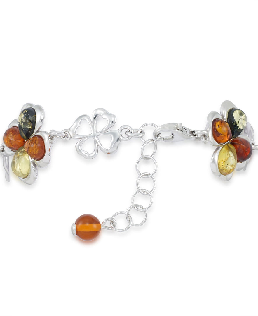 Sterling Silver_Amber Rosa™ Genuine Multicolor Amber Flower Adjustable Bracelet 7" with 1" Extender - iHeart Jewels_I_Heart_1