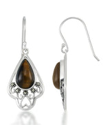 Load image into Gallery viewer, Sterling Silver_Tori Hill® Genuine Tiger's Eye and Marcasite Dangle Earrings_I_Heart_1