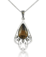 Load image into Gallery viewer, Sterling Silver_Tori Hill® Genuine Tiger's Eye and Marcasite Pendant 18"_I_Heart_1