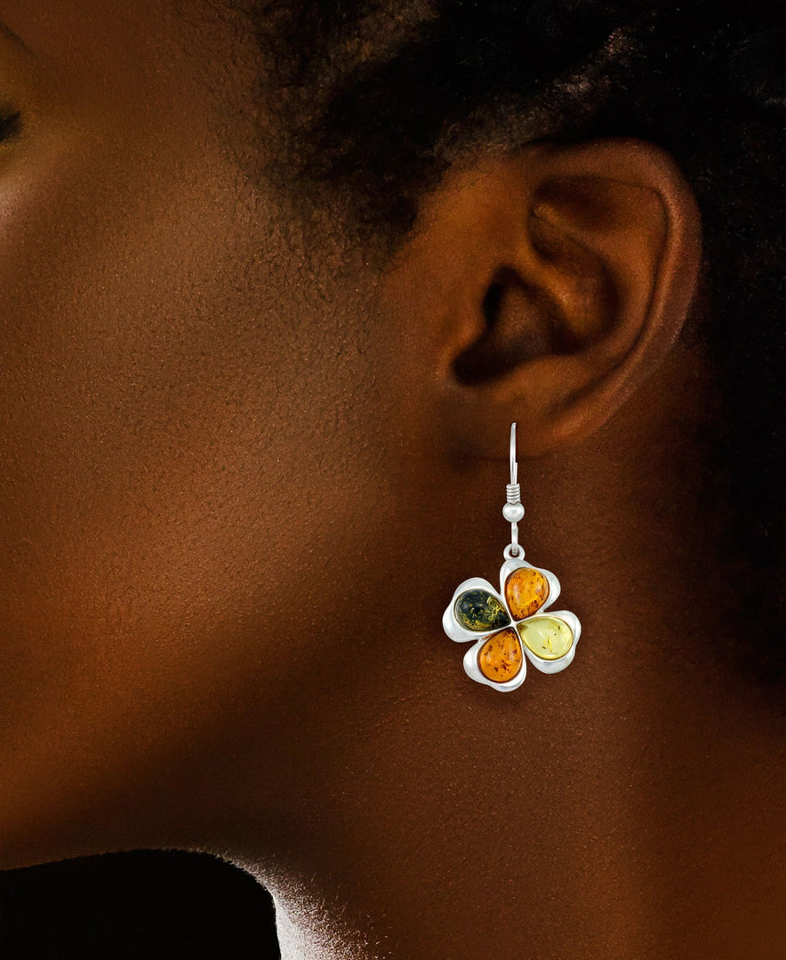 sterling-silver_Amber Rosa™ Sterling Silver Multicolor Genuine Amber Flower Dangle Earrings - iHeart Jewels_I_Heart_1