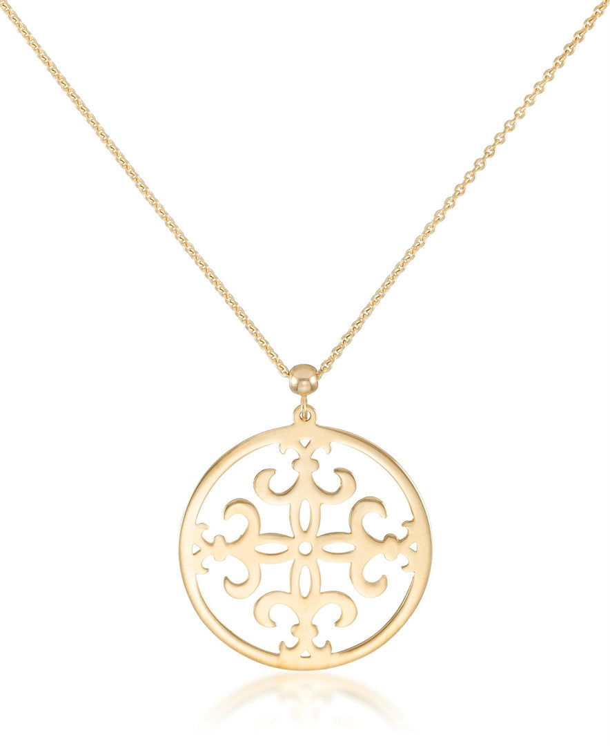 Yellow Gold_10K Gold Fleur De Lis Medalion Pendant with 18" Chain. Made in Turkey_I_Heart_1