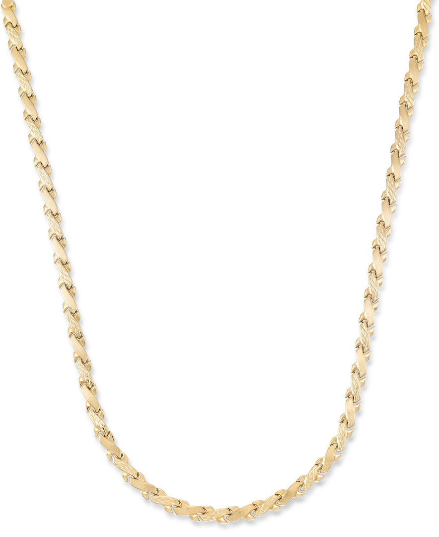 Yellow Gold_14K Gold 17" Diamond Cut and Polished "X" Motif Stampato Necklace. Made in Turkey_I_Heart_1
