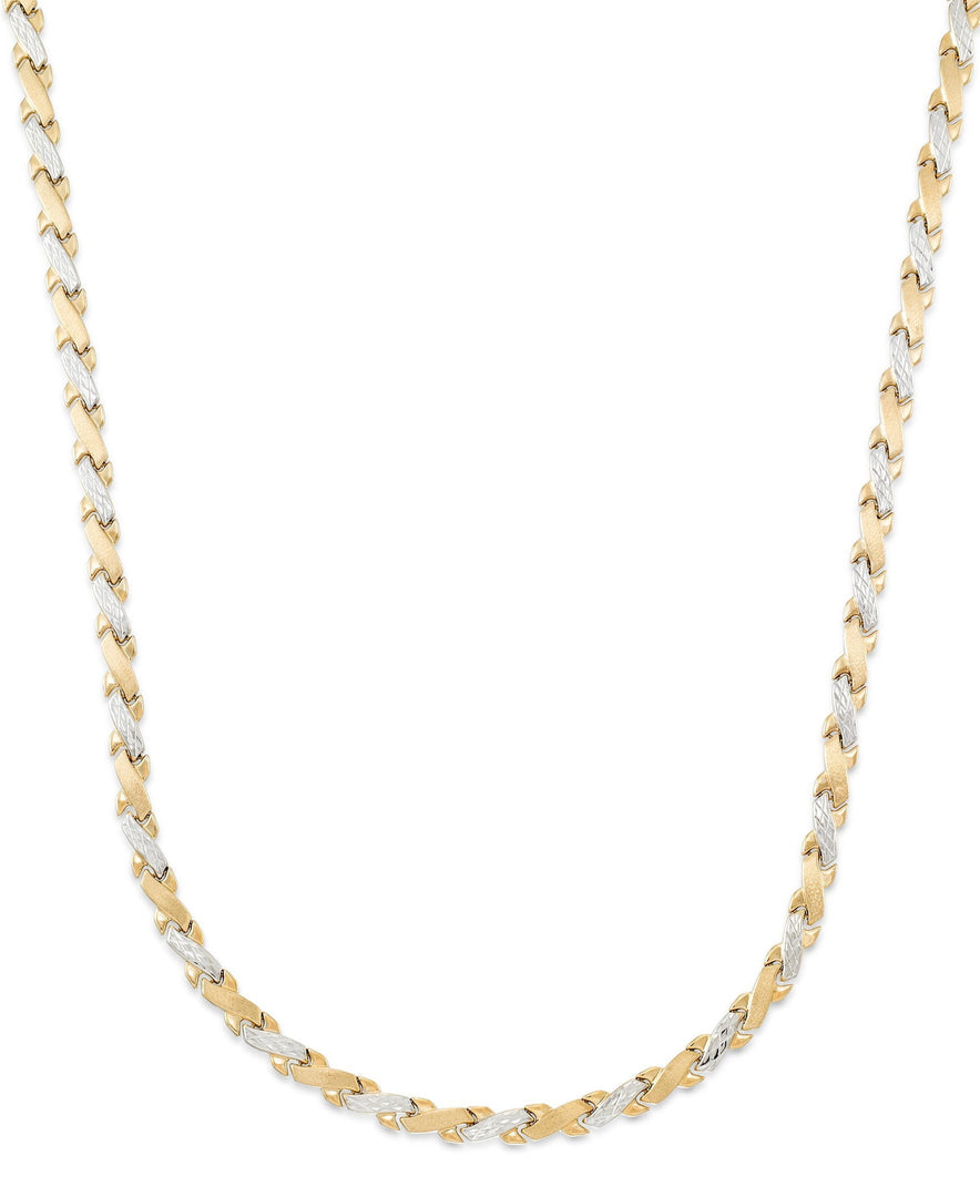 Two-Tone_14K Gold 17" Two Tone Diamond Cut and Polished "X" Motif Stampato Necklace. Made in Turkey_I_Heart_1