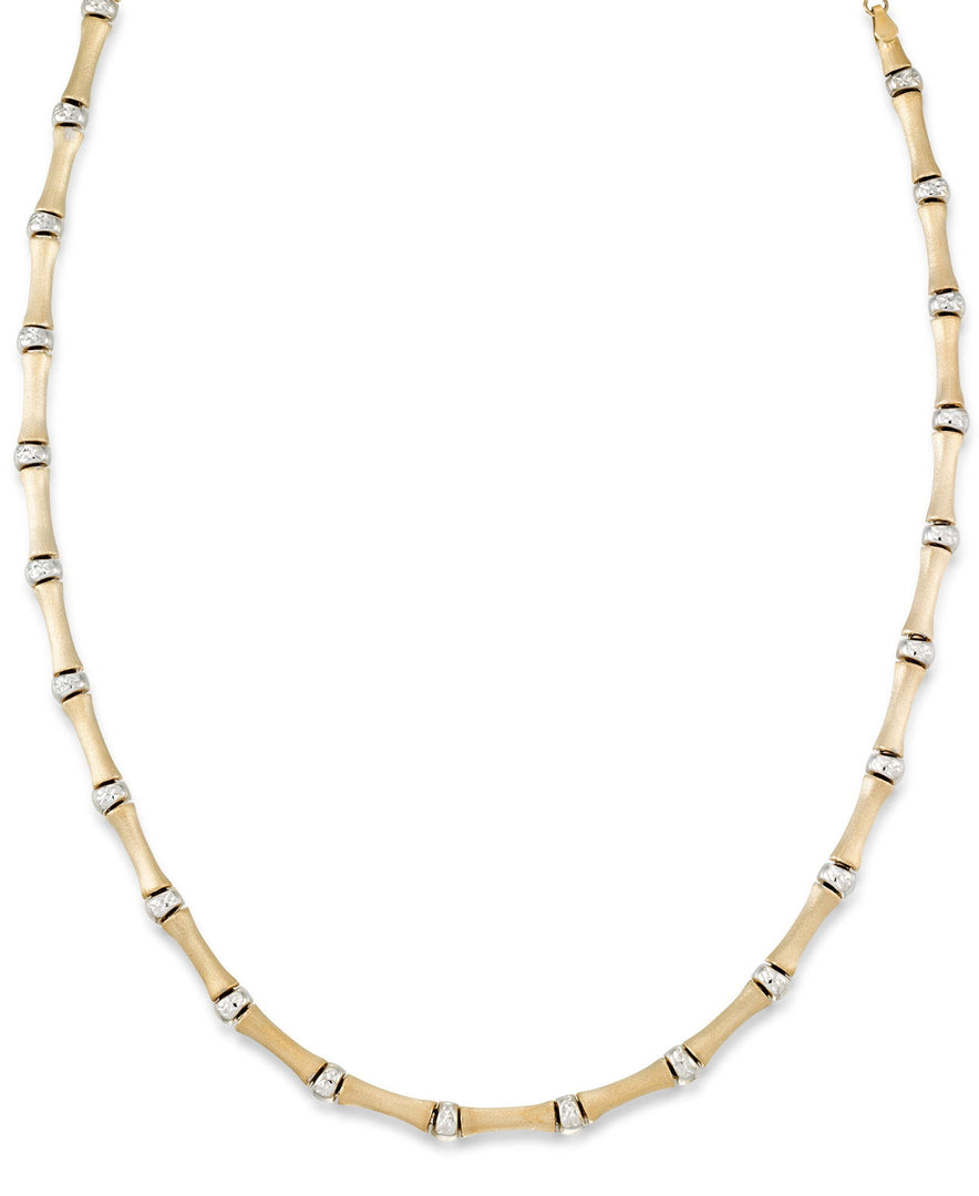 Two-Tone_14K Gold 18" Satin and Diamond Cut Two-Tone Bold Bamboo Stampato Necklace. Made in Turkey_I_Heart_1