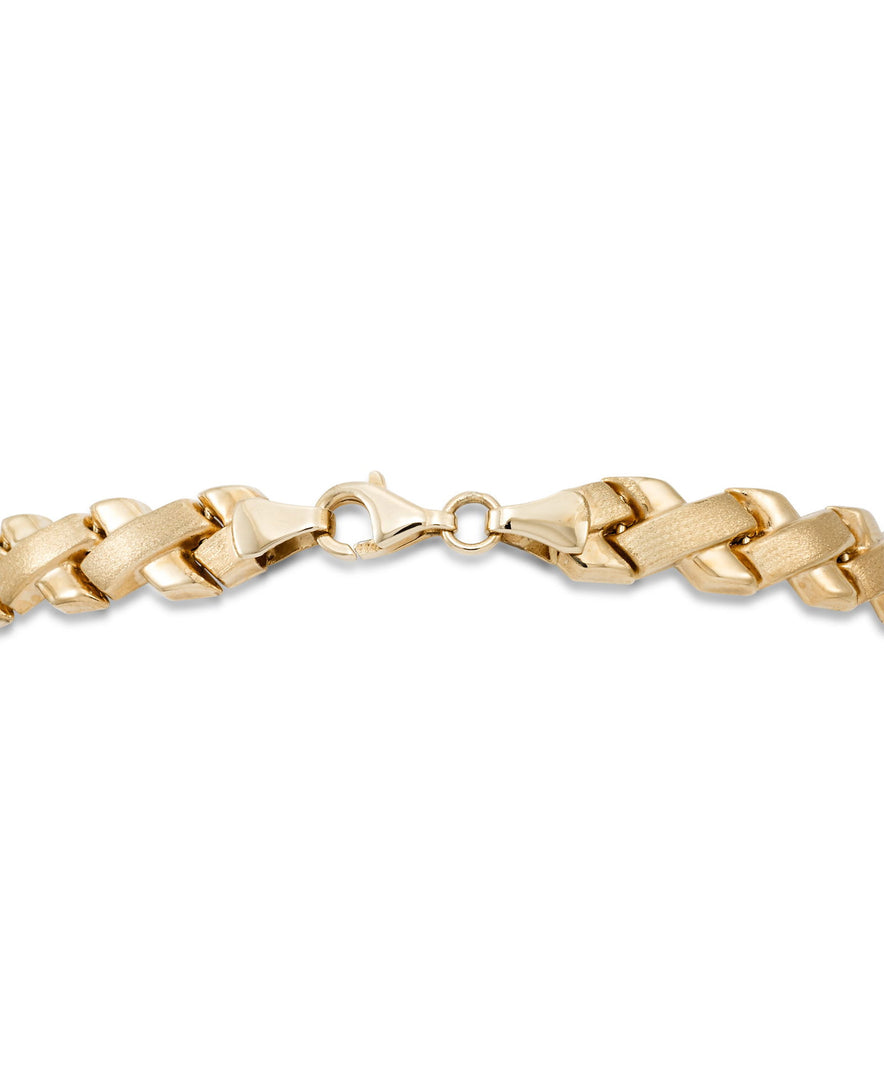 Yellow Gold_14K Gold 7.25" Satin and High Polished "X" Motif Stampato Bracelet. Made in Turkey_I_Heart_1