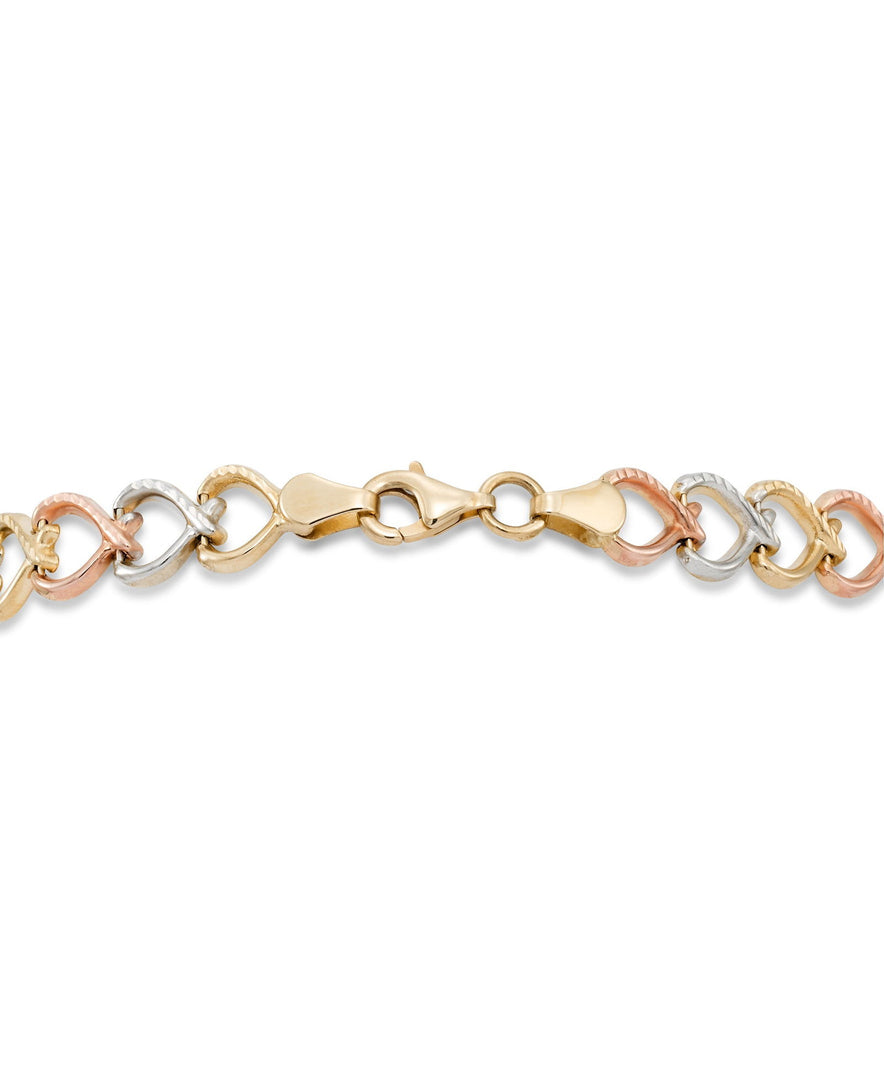 Tri-Color_14K Gold 7.25" Tri-color Diamond Cut and Polished Concentric Hearts Stampato Bracelet. Made in Turkey_I_Heart_1