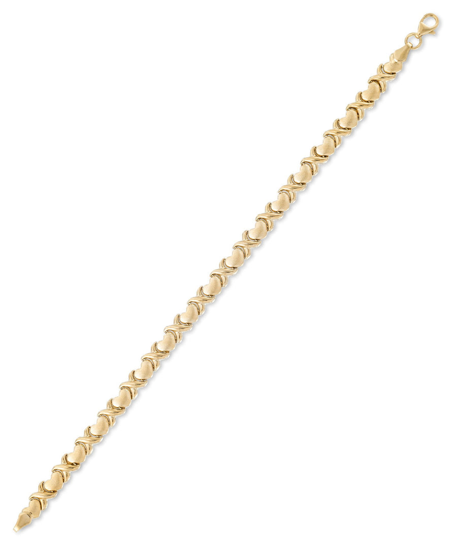 Yellow Gold_14K Gold 7.5" Bold X's and Hearts Stampato Bracelet. Made in Turkey_I_Heart_1