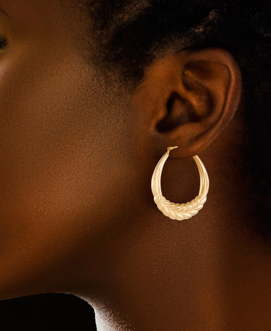 14K Yellow Gold over Sterling Silver_Vine Design Graduated Hoop Earrings_I_Heart_1