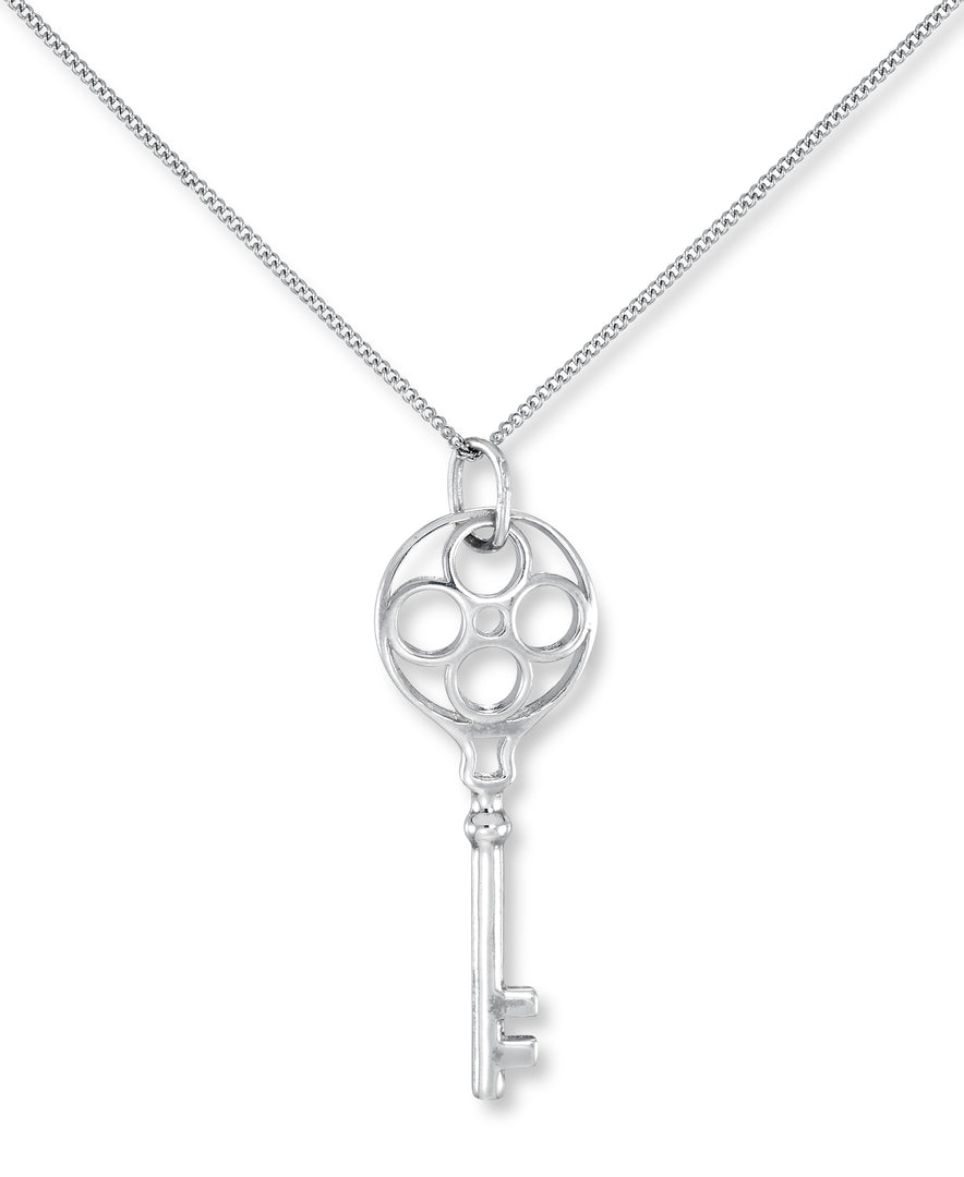 Platinum over Sterling Silver_Vintage Inspired Key Pendant, 18"_I_Heart_1