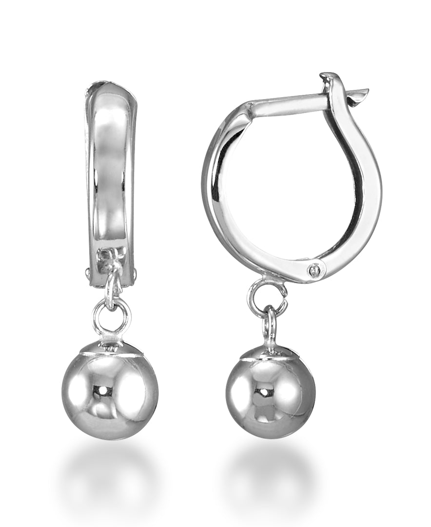 White Gold_14K Gold Huggie Hoop Earrings with Gold Ball Dangles_I_Heart_2
