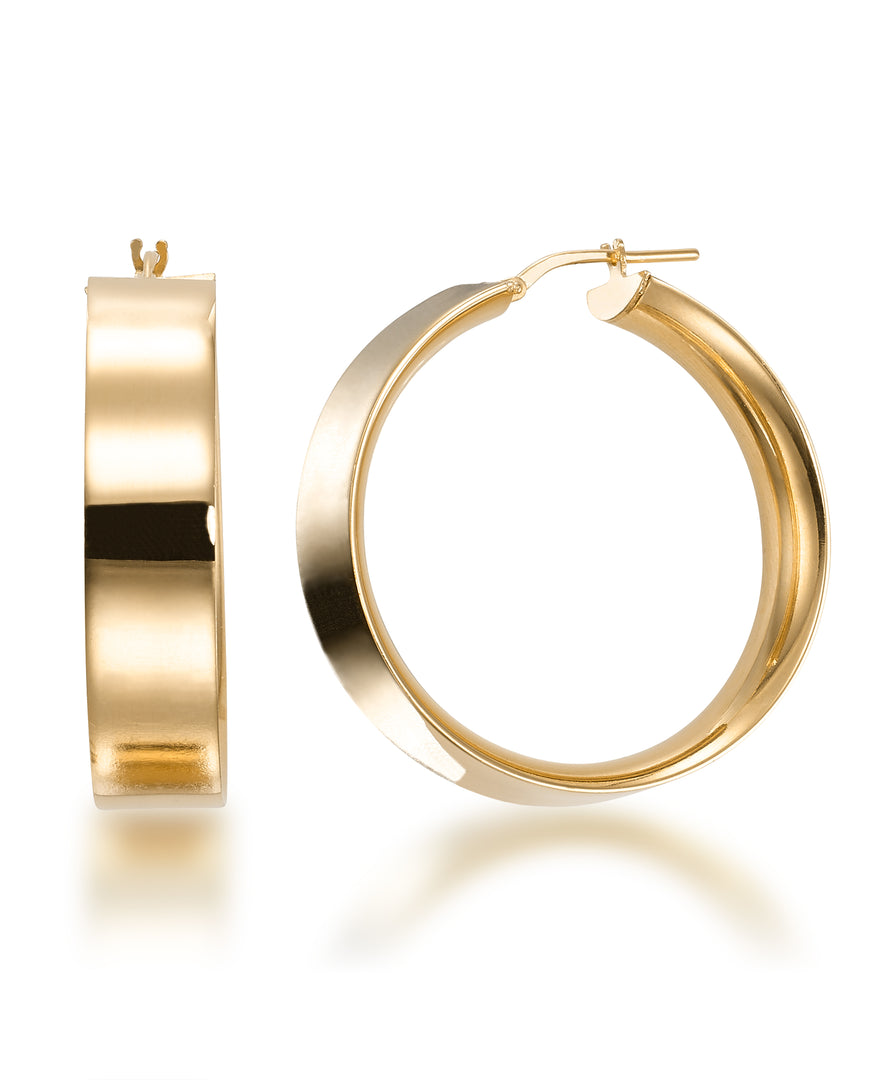 18K Yellow Gold over Sterling Silver Wide Sculpted Band Hoop Earrings, Made in Italy_I_Heart_1