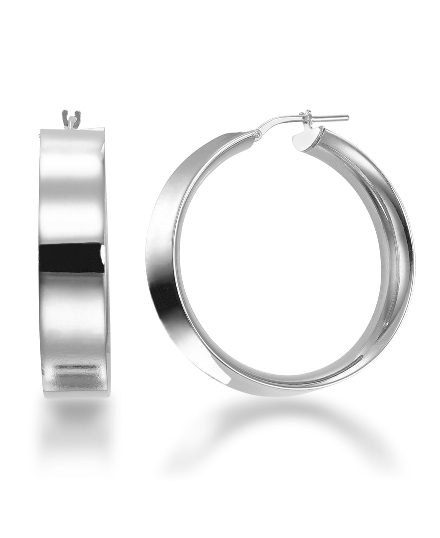 Platinum over Sterling Silver Wide Sculpted Band Hoop Earrings, Made in Italy_I_Heart_2