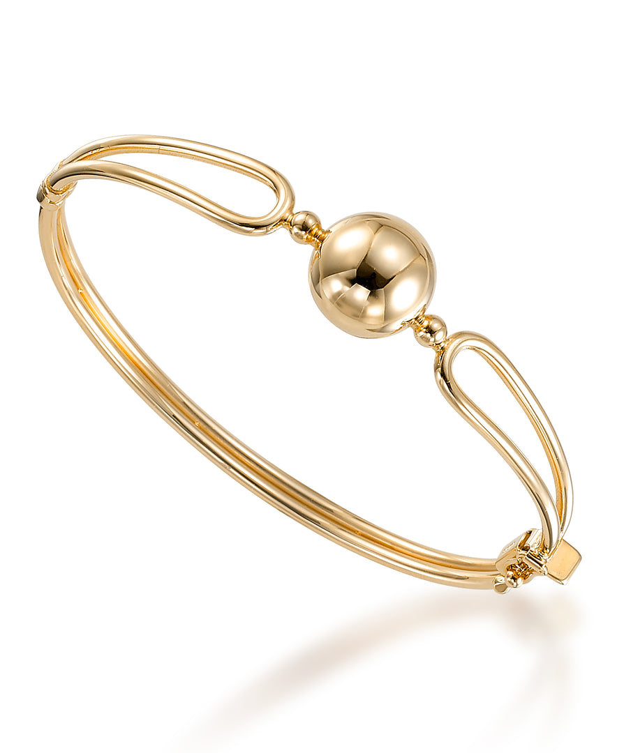 Yellow Gold_10K Gold Domed Ball Modern Bangle Bracelet_I_Heart_1