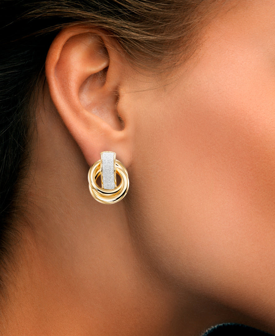 Yellow Gold_10K Gold Loveknot Door Knocker Earrings with Brilliant Glittery Inlays, Made in Italy_I_Heart_1
