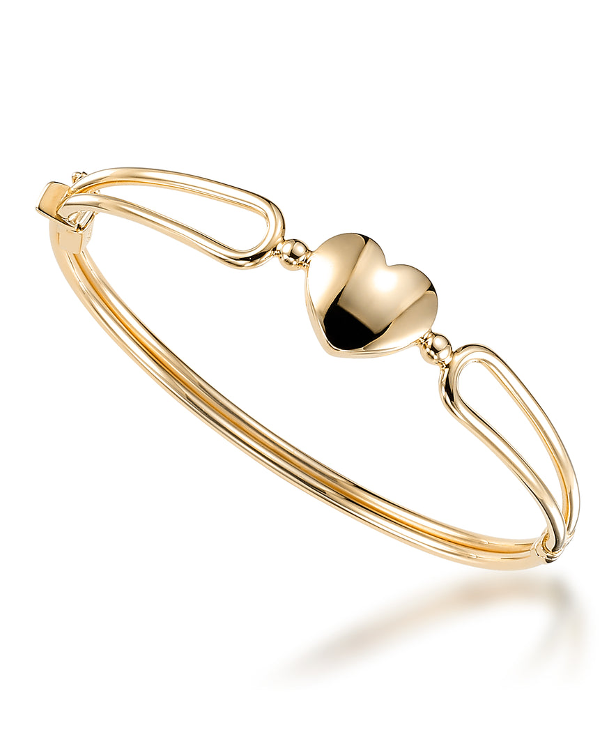 Yellow Gold_10K Gold Modern Heart Bangle Bracelet_I_Heart_1