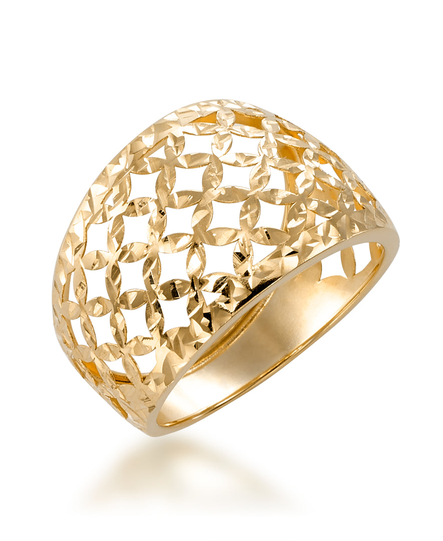 Yellow Gold_14K Gold Diamond Cut Bold Criss-Cross Dome Ring, Made in Italy_I_Heart_1