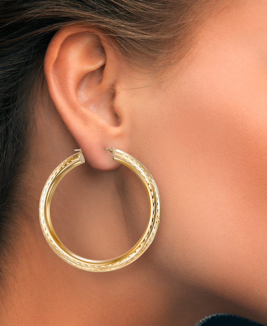 Yellow Gold 14K Gold Diamond Cut and Polished Bold Large Round Hoop Earrings_I_Heart_1