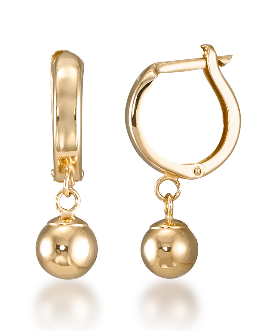 Yellow Gold_14K Gold Huggie Hoop Earrings with Gold Ball Dangles_I_Heart_1