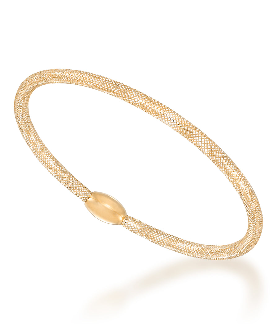 Yellow Gold_14K Gold Mesh Stretch Bangle Bracelet, Made in Italy_I_Heart_1