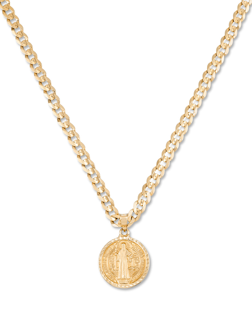 Yellow Gold_14K Gold Saint Bendict Medalion Pendant, 18" Chain_I_Heart_1