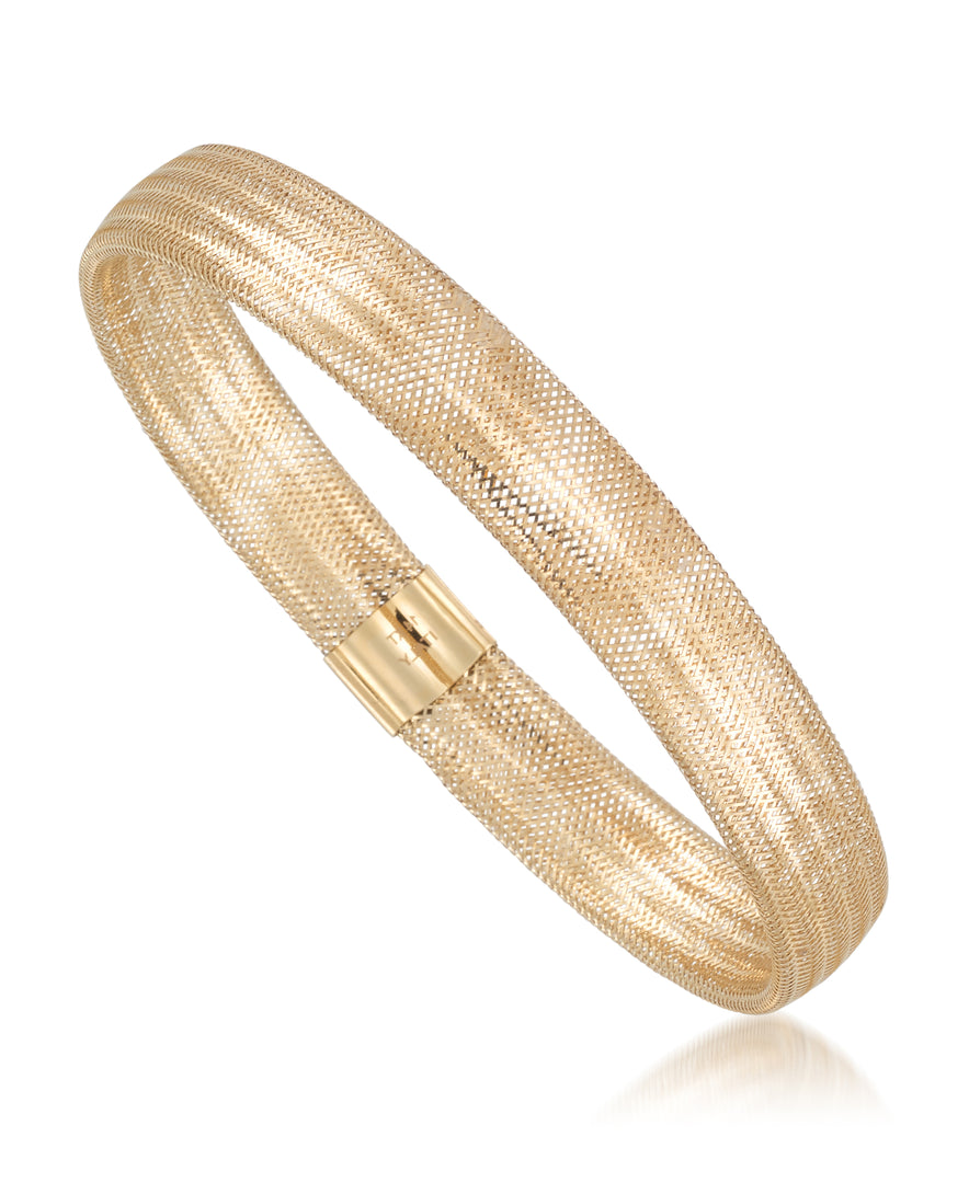Yellow Gold 14K Gold Wide Domed  Strechable Woven Mesh Bangle Bracelet, Made in Italy_I_Heart_1