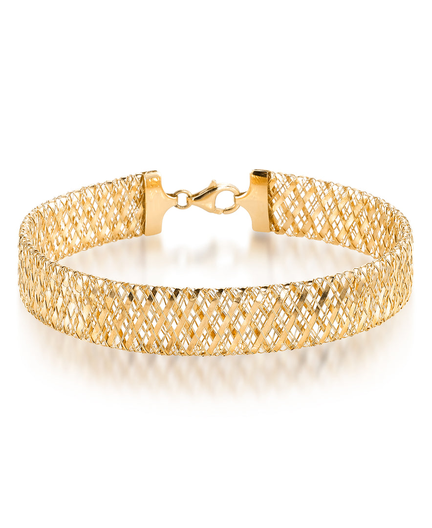Yellow Gold 14K Gold Wide Stretchable Woven Mesh Bracelet, Made in Italy_I_Heart_1