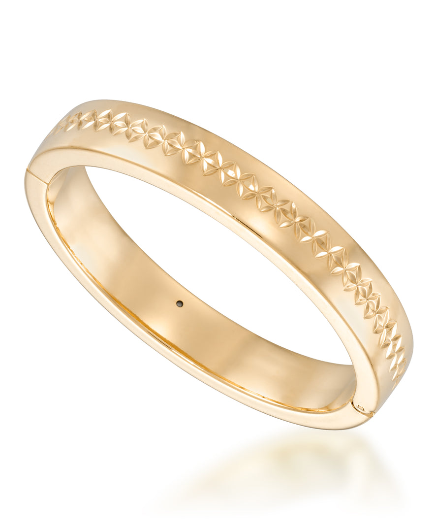 Yellow Gold Gold Luxe® 14K Gold Bold Diamond Cut and High Polished Wide Bangle Bracelet, 7".  Dent Resistant, Infused with Nano Diamond Resin Core®_I_Heart_1