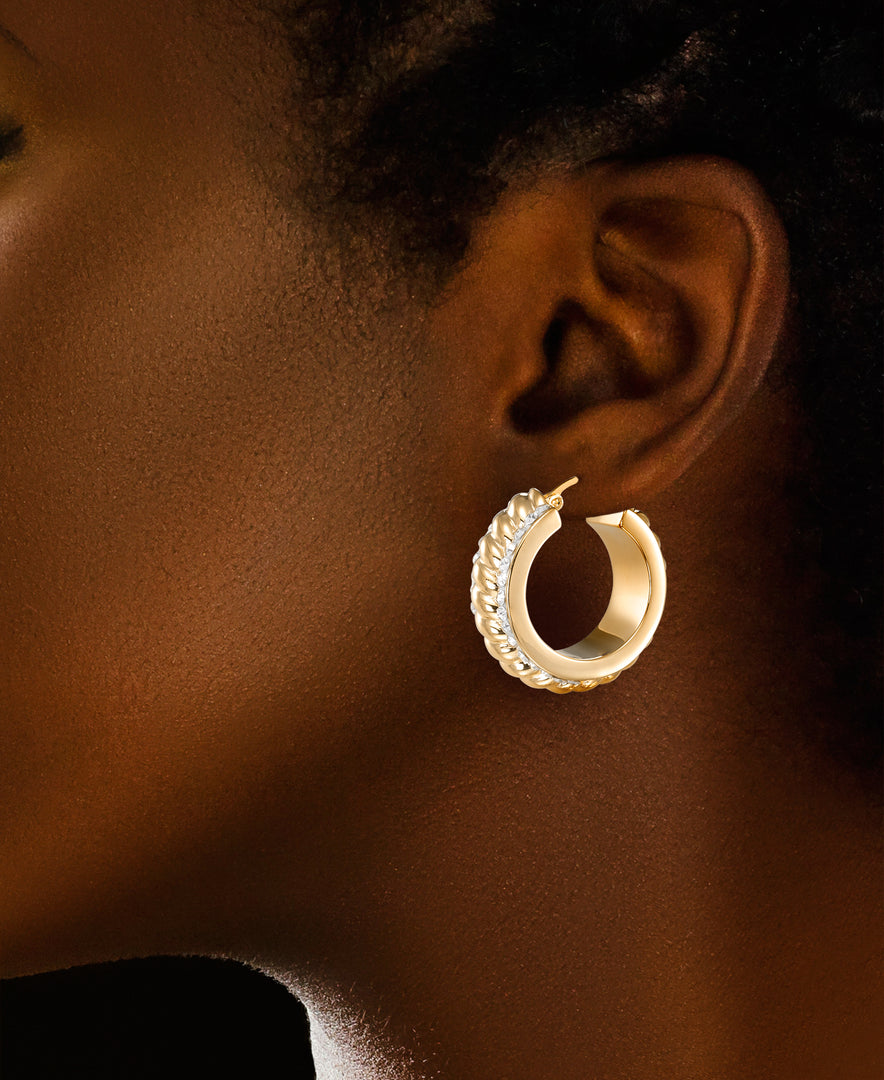 Yellow Gold_Gold Luxe® 14K Gold Bold Twist Hoop Earrings with Brilliant Pave Crystal Borders.  Dent Resistant, Infused with Nano Diamond Resin Core®_I_Heart_1