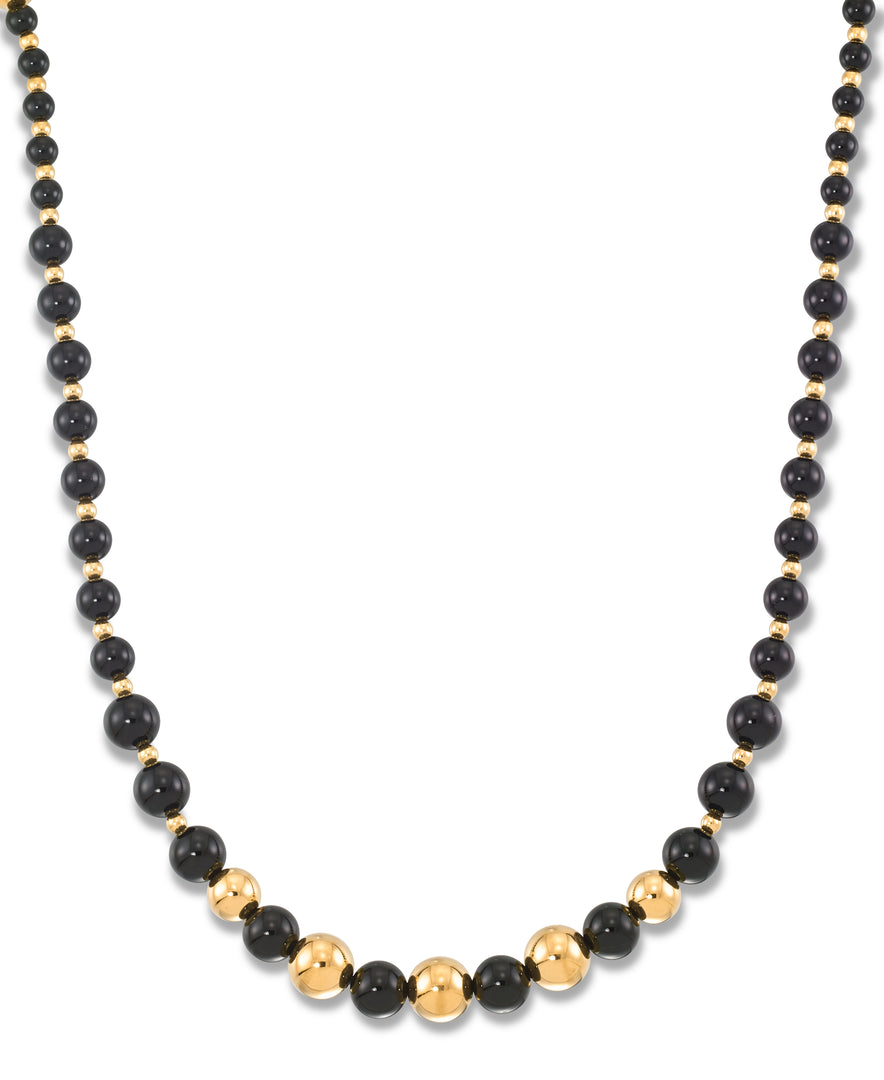 Yellow Gold_Gold Luxe® 14K Gold Graduated Genuine Onyx and Gold Bead Necklace. Dent Resistant, Infused with Nano Diamond Resin Core®_I_Heart_1