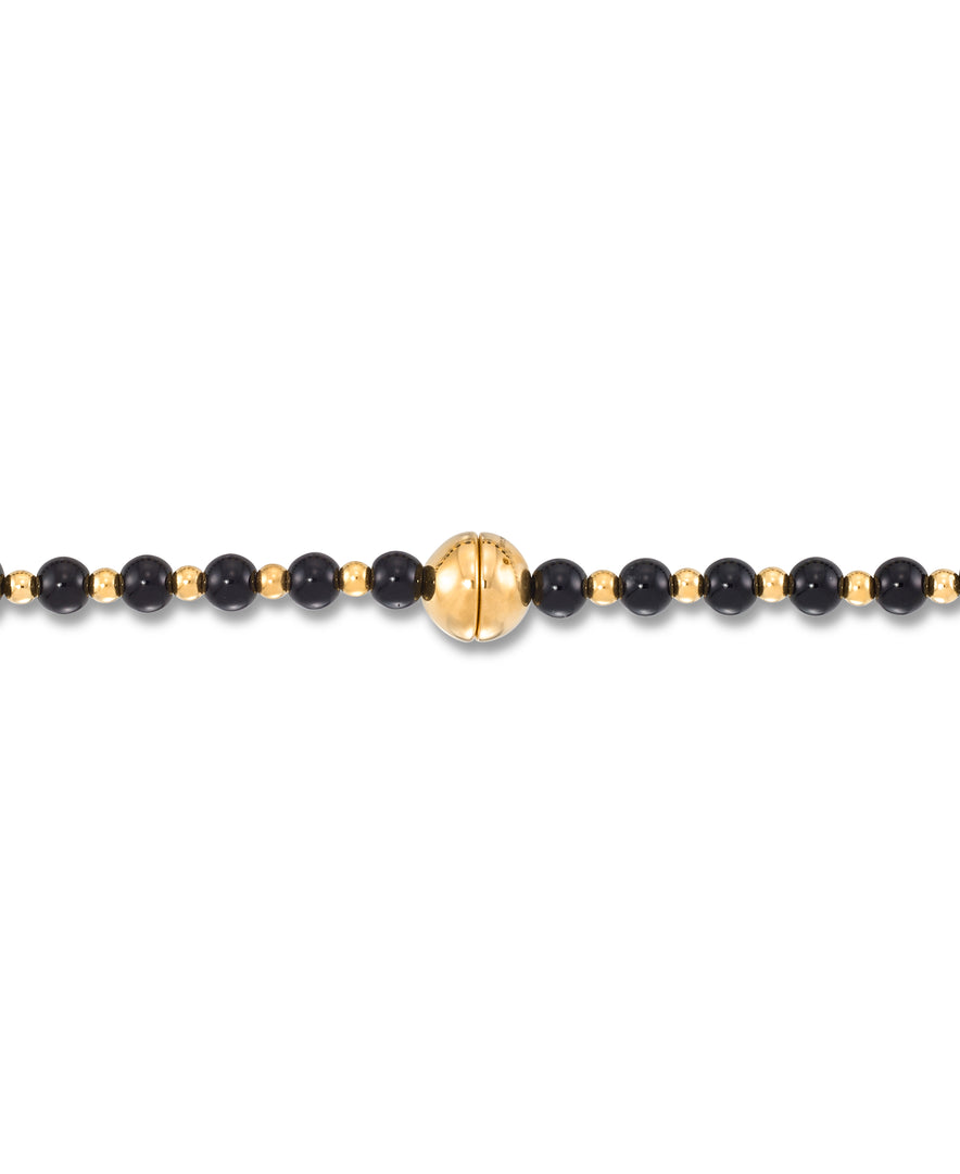 Yellow Gold_Gold Luxe® 14K Gold Graduated Genuine Onyx and Gold Bead Necklace. Dent Resistant, Infused with Nano Diamond Resin Core®_I_Heart_1