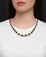 Load image into Gallery viewer, Yellow Gold_Gold Luxe® 14K Gold Graduated Genuine Onyx and Gold Bead Necklace. Dent Resistant, Infused with Nano Diamond Resin Core®_I_Heart_1