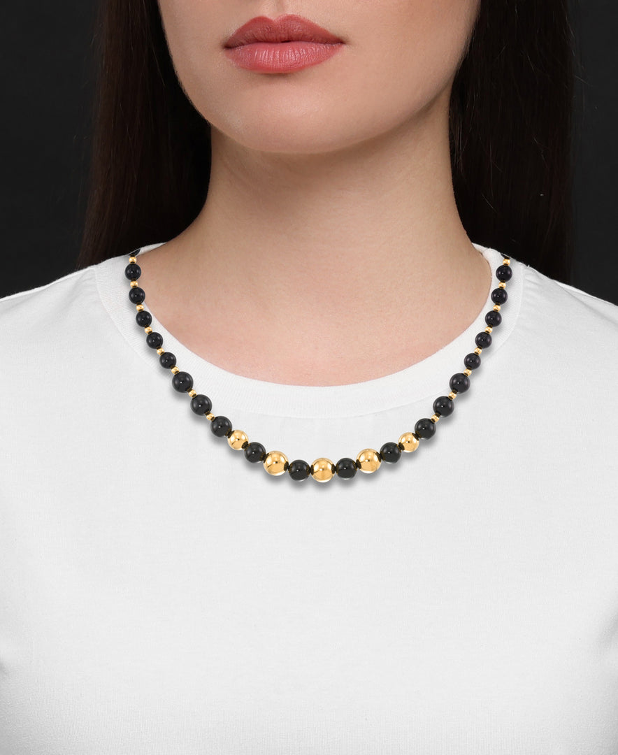 Yellow Gold_Gold Luxe® 14K Gold Graduated Genuine Onyx and Gold Bead Necklace. Dent Resistant, Infused with Nano Diamond Resin Core®_I_Heart_1