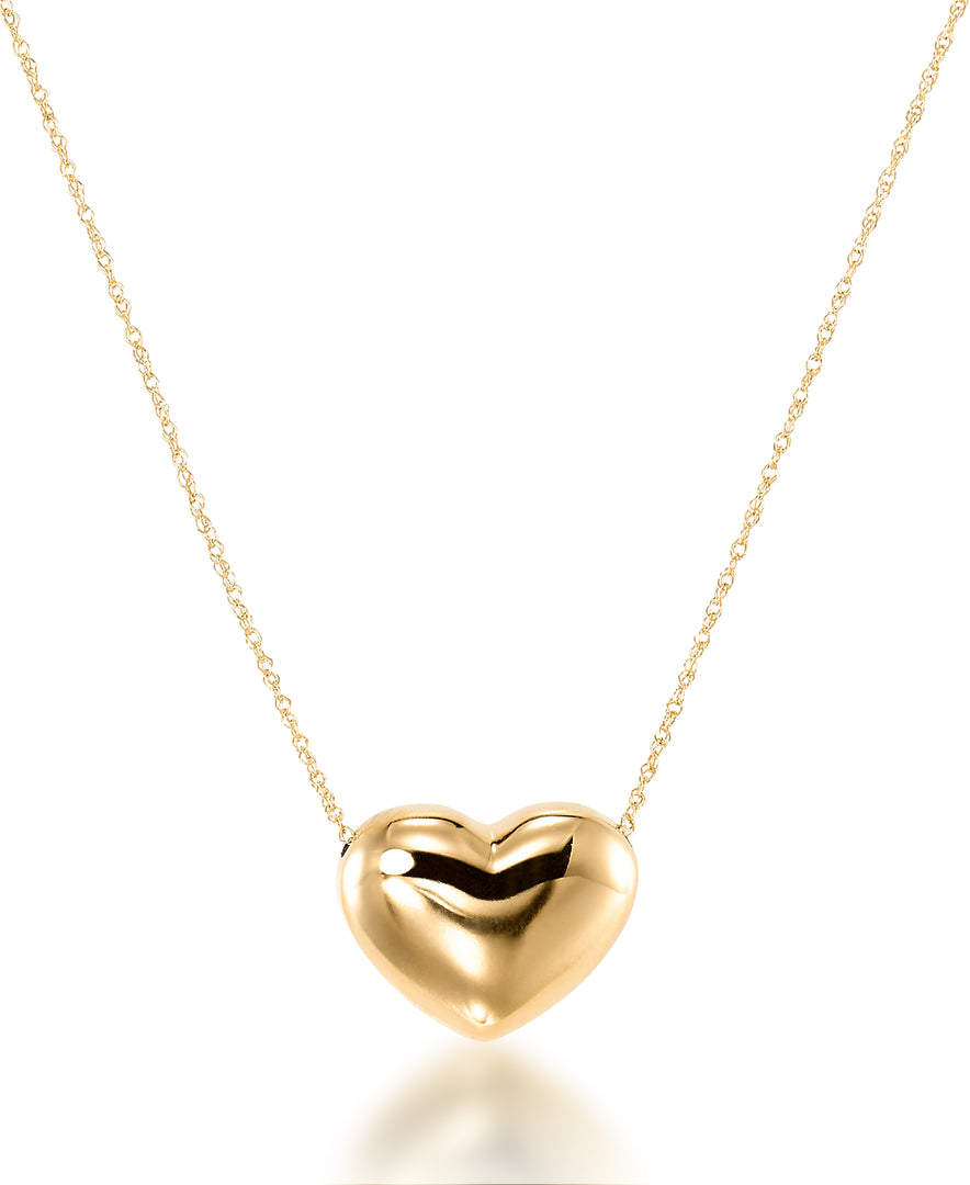 Yellow Gold_Gold Luxe® 14K Yellow Gold Domed Heart Necklace, 18" Chain. Dent Resistant, Infused with Nano Diamond Resin Core® - iHeart Jewels_I_Heart_1