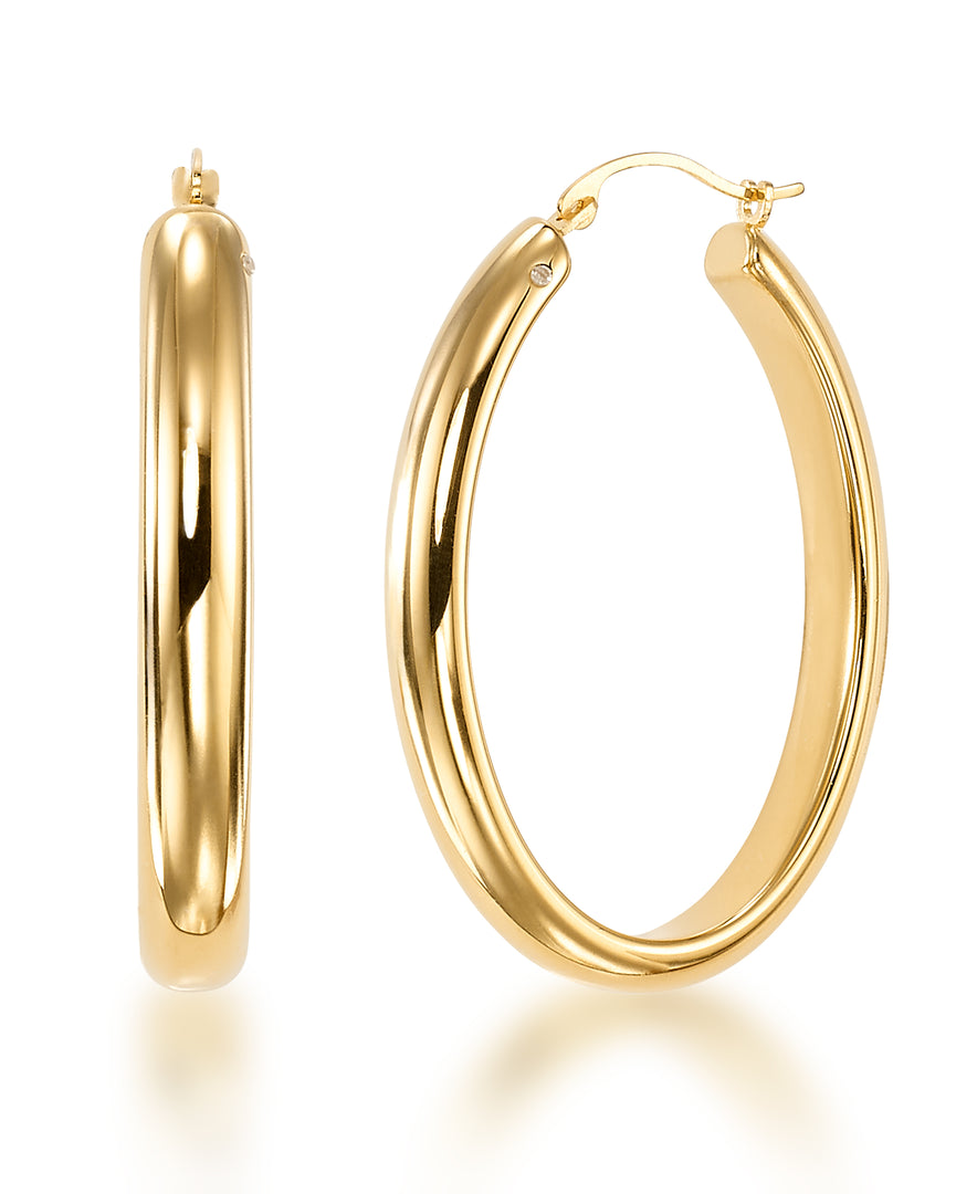 Yellow Gold_Gold Luxe® 14K Yellow Gold Domed Oval Hoop Earrings. Dent Resistant, Infused with Nano Diamond Resin Core® - iHeart Jewels_I_Heart_1